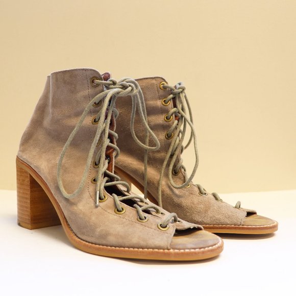 Jeffrey Campbell Cos Taupe Suede Lace-Up Booties 9 - Picture 3 of 16